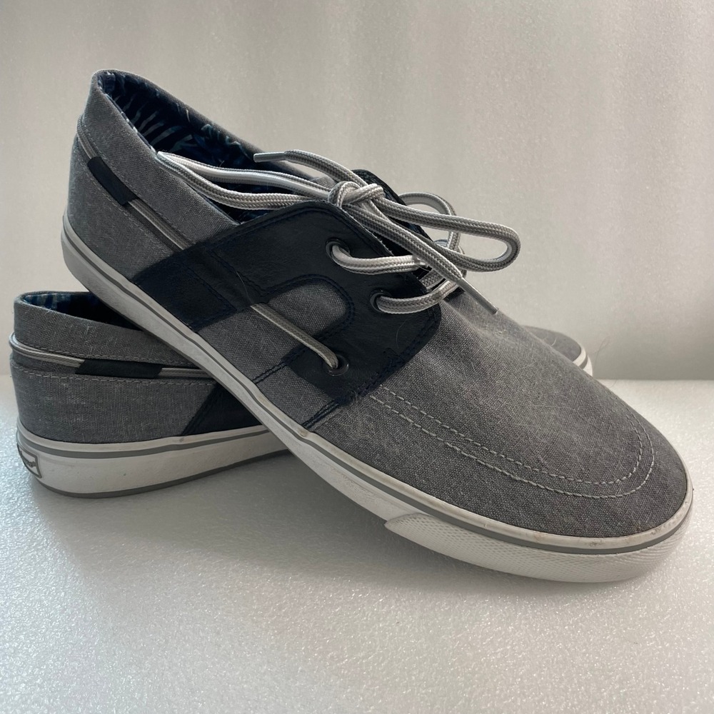 Tommy Bahama Mens Grey Canvas Boat Shoes TB8M00147 Tropical Lining Size 11.5